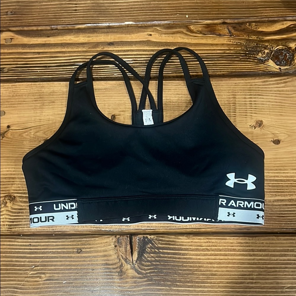 Under Armour Black Racerback Sports Bra Youth Large with Logo